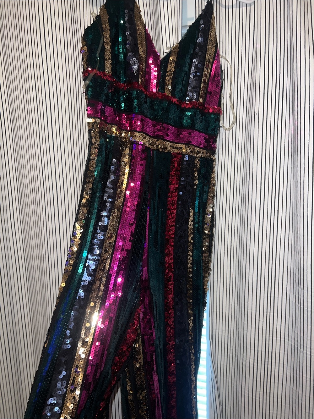 Girls Sequin Multicolor Stripe Formal Jumpsuit